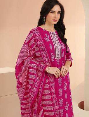 rani pink floral printed cotton blend straight suit set 7