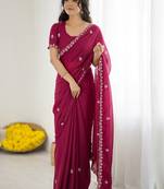 Maroon embellished embroidered  georgette designer saree