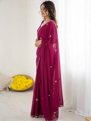 Maroon embellished embroidered  georgette designer saree 2