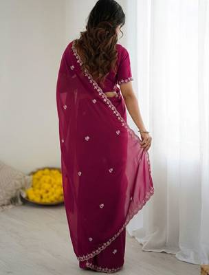 Maroon embellished embroidered  georgette designer saree 3