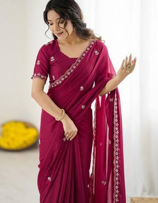 Maroon embellished embroidered  georgette designer saree 5