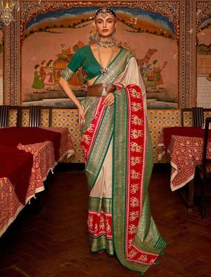 Beige ethnic woven zari patola saree 1