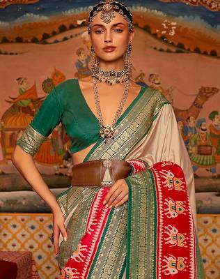 Beige ethnic woven zari patola saree 2
