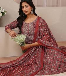libas maroon floral printed straight suit set