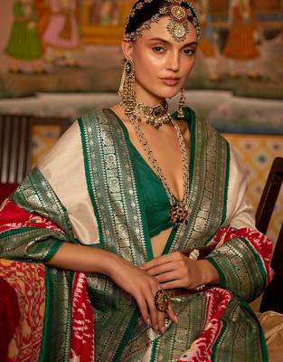 Beige ethnic woven zari patola saree 3