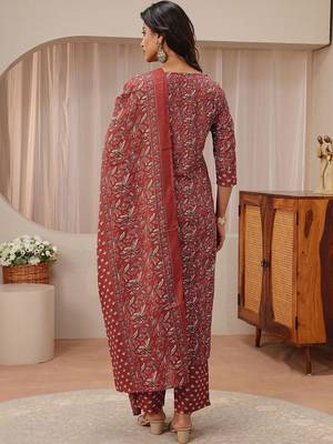 libas maroon floral printed straight suit set 4