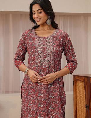 libas maroon floral printed straight suit set 6