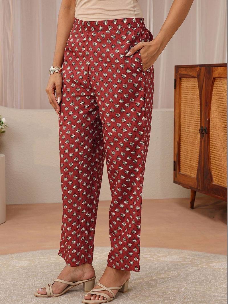 libas maroon floral printed straight suit set
