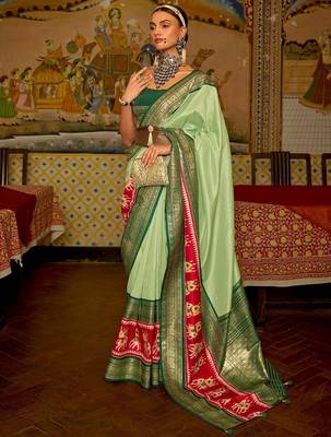 Green green & red ethnic motifs woven design patola saree 1