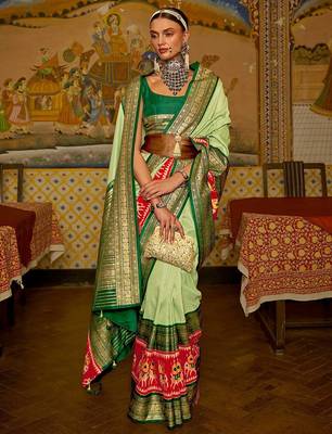 Green green & red ethnic motifs woven design patola saree 2
