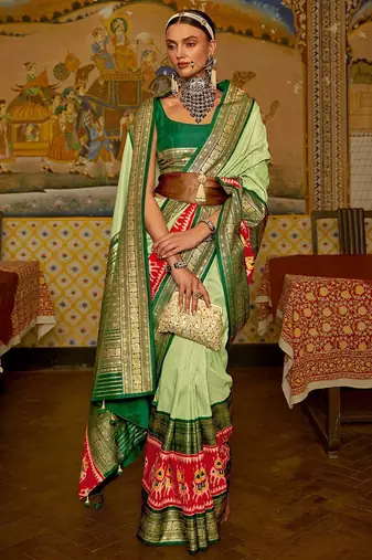 Green green & red ethnic motifs woven design patola saree