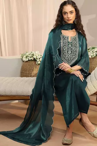 women ethnic motifs embroidered regular kurta with palazzos & with dupatta