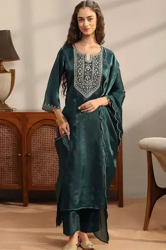 women ethnic motifs embroidered regular kurta with palazzos & with dupatta
