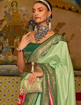 Green green & red ethnic motifs woven design patola saree 3