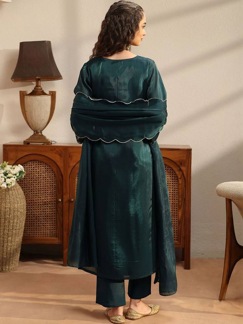 women ethnic motifs embroidered regular kurta with palazzos & with dupatta