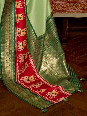 Green green & red ethnic motifs woven design patola saree 4