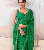 Green floral sequinned  chiffon designer saree