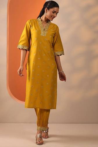 women ethnic motifs embroidered regular sequinned kurta with salwar