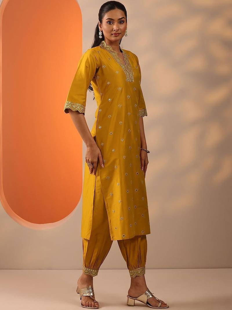 women ethnic motifs embroidered regular sequinned kurta with salwar