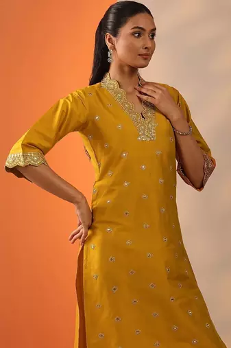 women ethnic motifs embroidered regular sequinned kurta with salwar