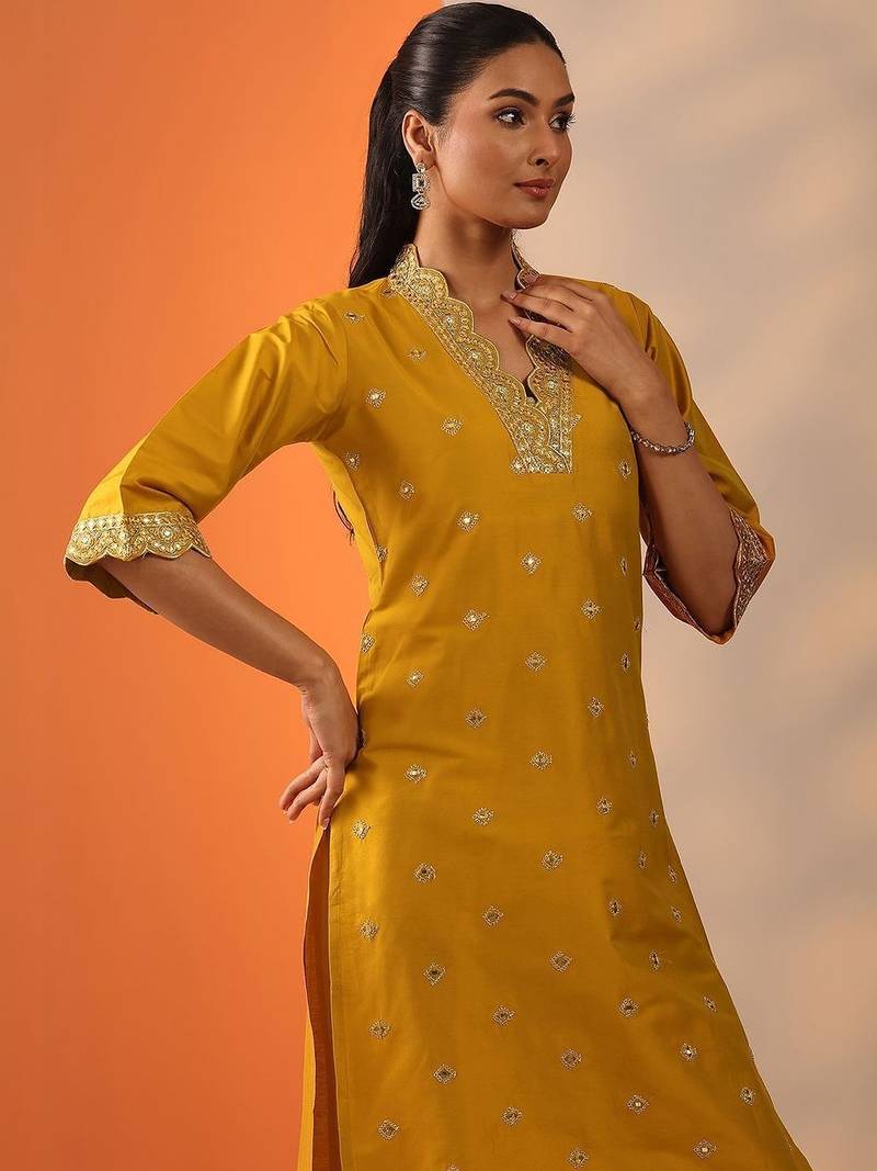 women ethnic motifs embroidered regular sequinned kurta with salwar