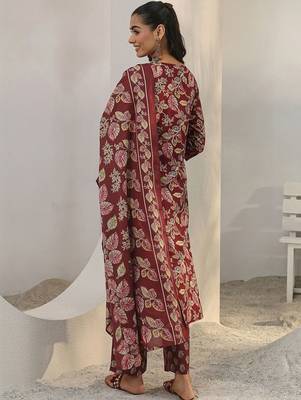 libas maroon floral printed cotton blend straight suit set with dupatta 7