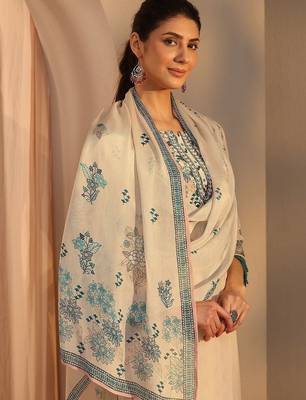 off white floral printed crepe straight suit set with dupatta 2