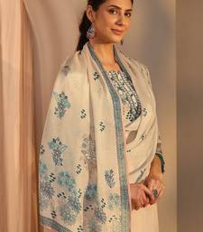 off white floral printed crepe straight suit set with dupatta