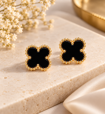 Anti-tarnish, beaded gold border, clover design, women's jewellery, stud back 2