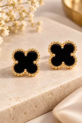 Anti-tarnish, beaded gold border, clover design, women's jewellery, stud back
