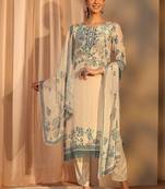 off white floral printed crepe straight suit set with dupatta