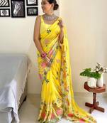 Yellow embellished sequinned  georgette saree