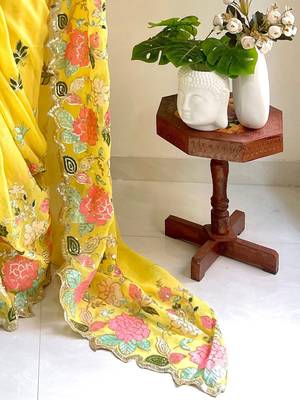 Yellow embellished sequinned  georgette saree 5