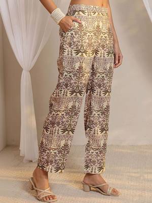 off white floral printed chanderi silk straight suit set with dupatta 7