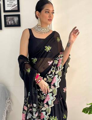 Black embellished sequinned  georgette saree 4