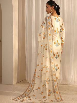 off white floral printed chanderi silk straight suit set with dupatta 5