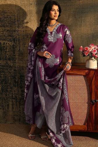 burgundy bandhani cotton blend straight suit set
