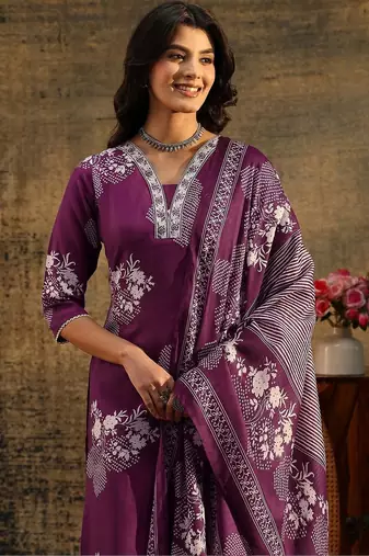 burgundy bandhani cotton blend straight suit set