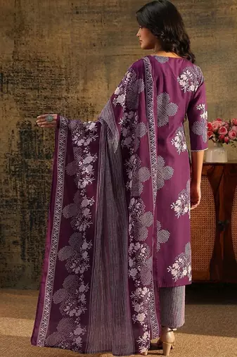 burgundy bandhani cotton blend straight suit set