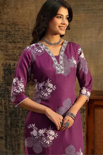 burgundy bandhani cotton blend straight suit set