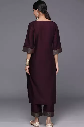 women ethnic motifs regular thread work kurta with trousers