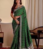 Green embroidered silk blend designer saree