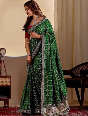 Green embroidered silk blend designer saree 2