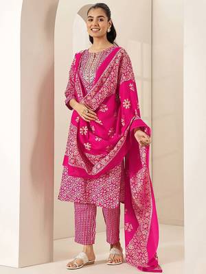 women ethnic motifs printed regular mirror work kurta & trousers with dupatta 1