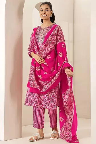 women ethnic motifs printed regular mirror work kurta & trousers with dupatta