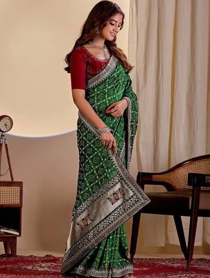 Green embroidered silk blend designer saree 3