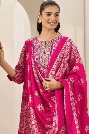 women ethnic motifs printed regular mirror work kurta & trousers with dupatta