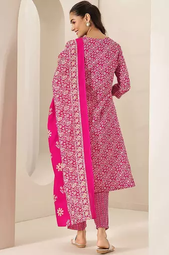 women ethnic motifs printed regular mirror work kurta & trousers with dupatta