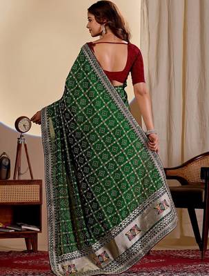 Green embroidered silk blend designer saree 5