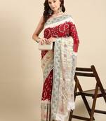 Maroon woven design zari art silk bandhani saree with blouse piece